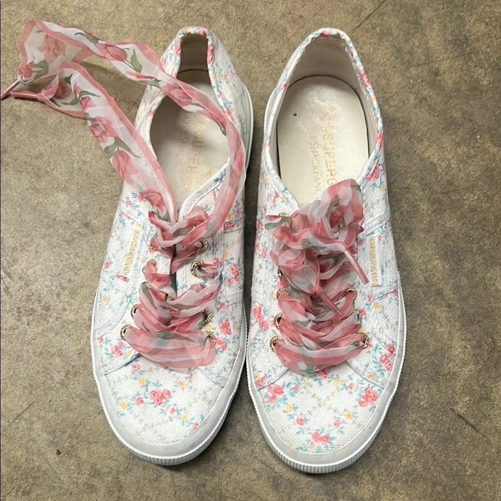 Beautiful Loveshack Fancy × Superga white floral sneakers  size 39/8.5 - Picture 2 of 7